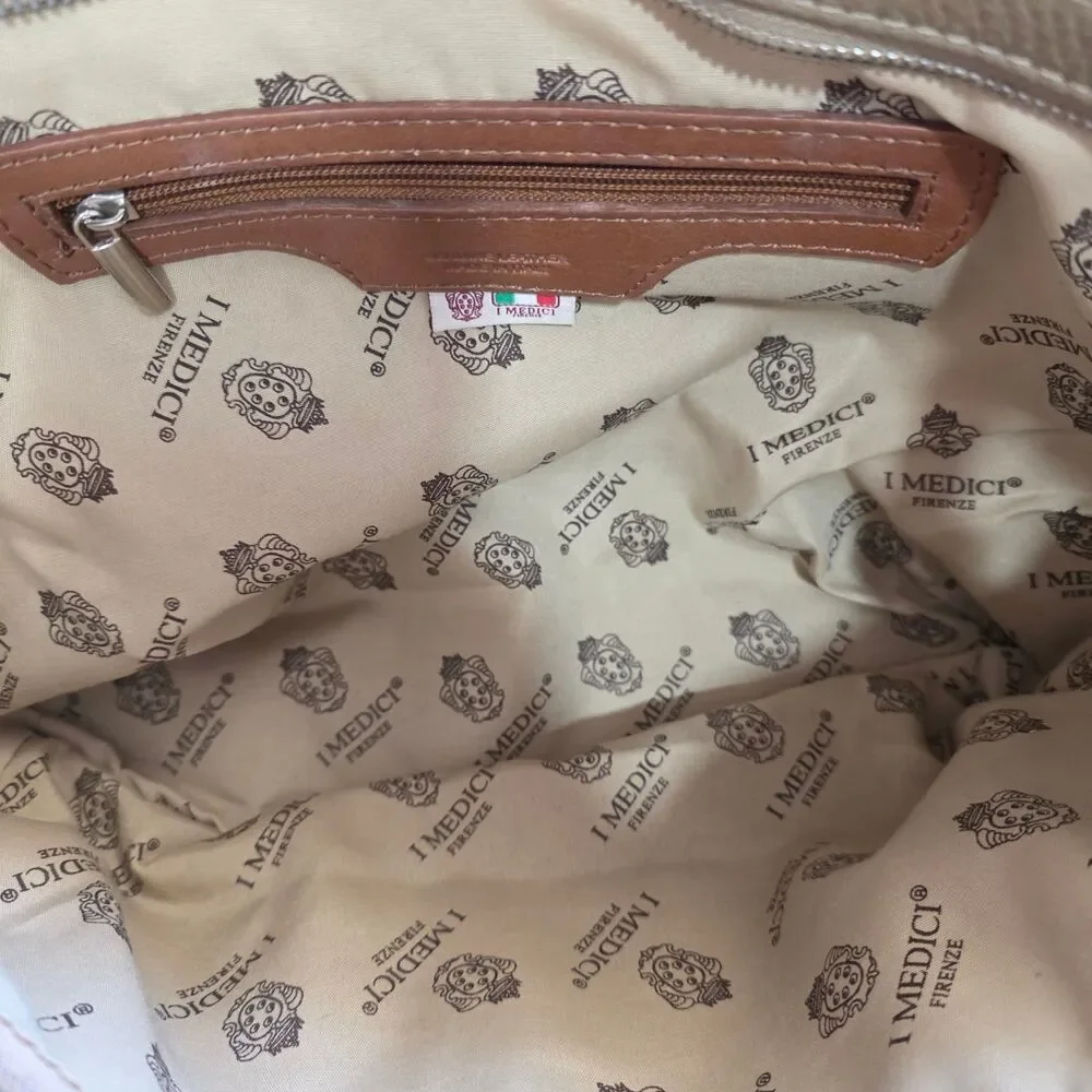 I Medici Firenze Italian Leather Tote Bag Taupe Brown Pebbled Shopper Purse